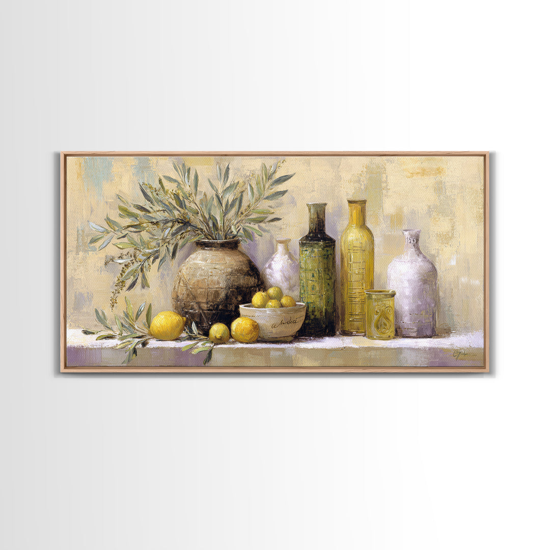 Olive Branch Wreath on Cream Ground Framed Canvas Print, French Country Art, Downloadable Art, Farmhouse Decor, Watercolor Art, FCA-2x1-42