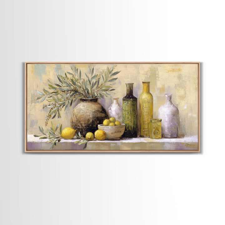 Olive Branch Wreath on Cream Ground Framed Canvas Print, French Country Art, Downloadable Art, Farmhouse Decor, Watercolor Art, FCA-2x1-42