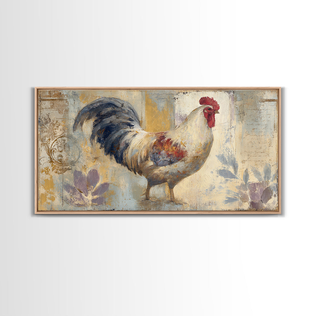 Rooster Portrait in Rustic French Palette Framed Canvas Print, French Country Art, Neutral Decor, Farmhouse Decor, Country, FCA-2x1-46