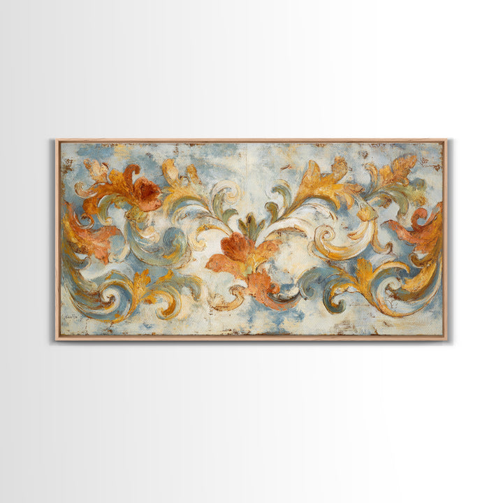 French Script Flourishes Without Readable Text Canvas Print, French Country Art, Gallery Decor, Farmhouse Decor, Oil Painting, FCA-2x1-62