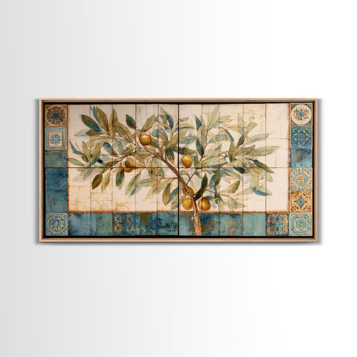 Olive Branch Wreath on Cream Ground Canvas Print, French Country Art, Wall Decor, Farmhouse Decor, Fine Art, Country, FCA-2x1-66