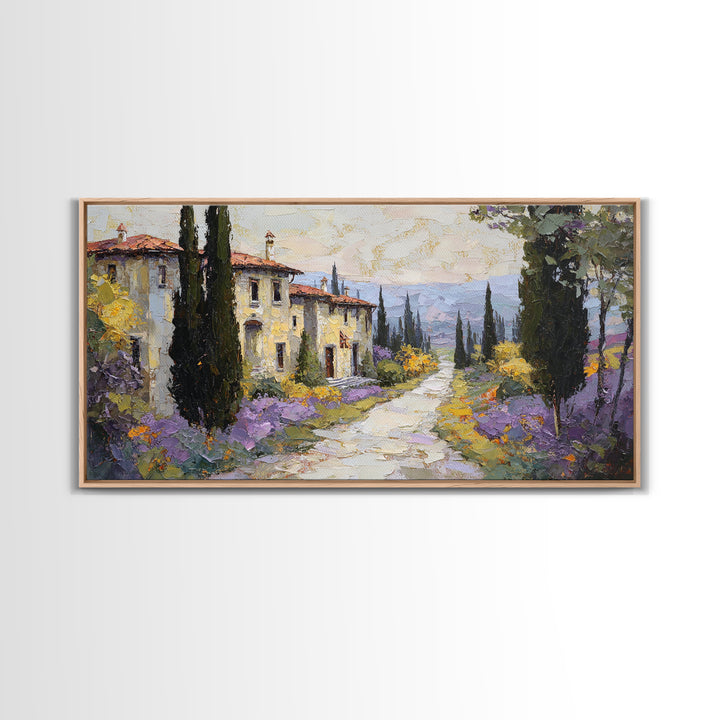 Country Lane Lined Framed Canvas Print, French Country Art, Eclectic Wall Art, Farmhouse Decor, Fine Art, Country, Modern Decor, FCA-2x1-67
