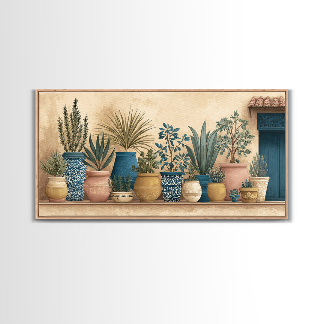 Terra Cotta Pots Framed Canvas Print, French Country Art, Textured Painting, Farmhouse Decor, Country, Home Decor Gift, FCA-2x1-7