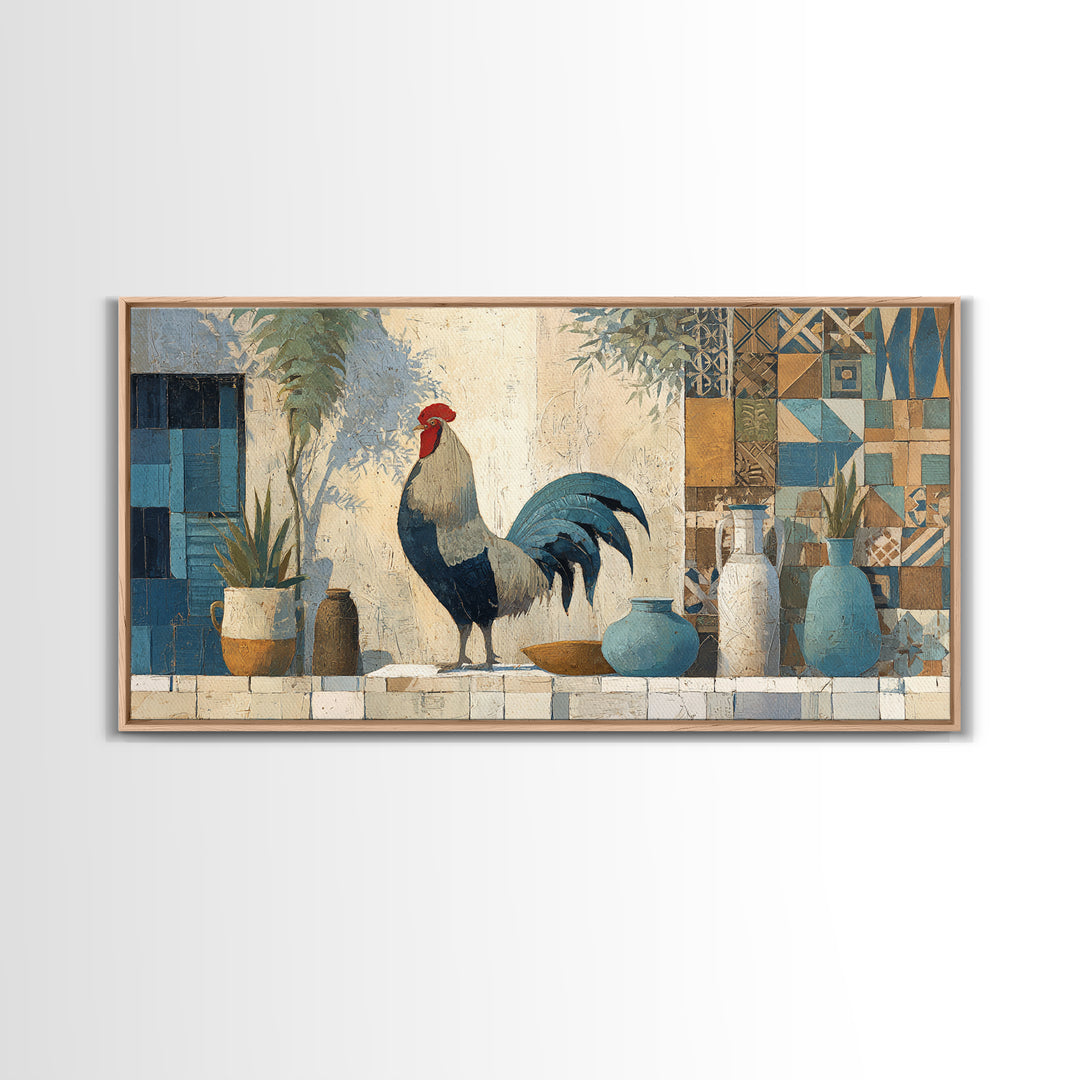 Rooster Portrait in Rustic French Palette Canvas Print, French Country Art, Luxury Decor, Farmhouse Decor, Fine Art, Country, FCA-2x1-70