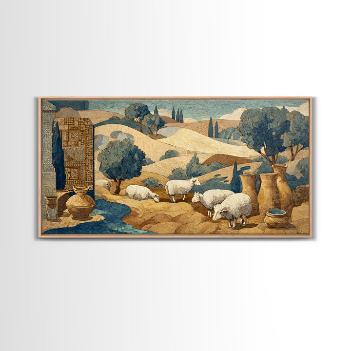 Pastoral Sheep in Rolling Countryside Canvas Print, French Country Art, Statement Artwork, Farmhouse Decor, Fine Art, Country, FCA-2x1-82