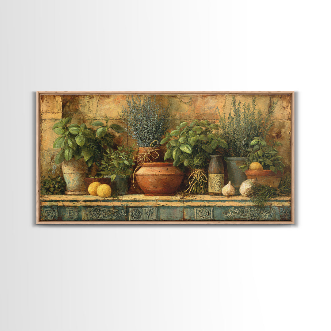 Farmhouse Kitchen Herbs Tied Framed Canvas Print, French Country Art, Above Bed Art, Farmhouse Decor, Fine Art, Country, FCA-2x1-9