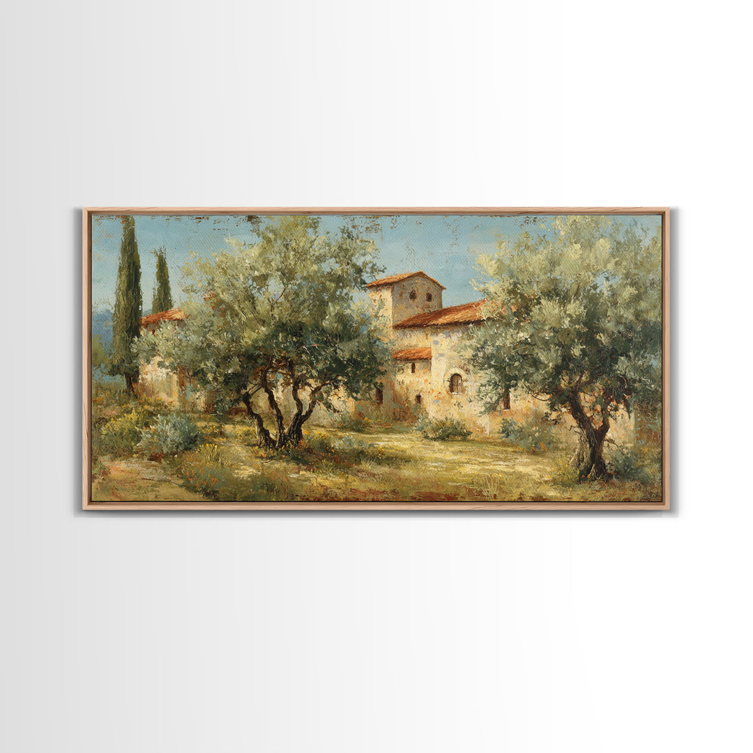 Sunlit Provence Olive Grove Framed Canvas Print, French Country Art, Contemporary Art, Farmhouse Decor, Fine Art, Country, FCA-2x1-97