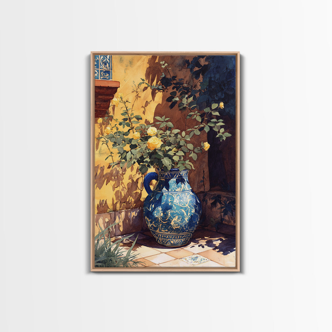 Blue and White Ceramic Pitcher Canvas Print, French Country Art, Home Decor Gift, Farmhouse Decor, Fine Art, Country, FCA-2x3-11