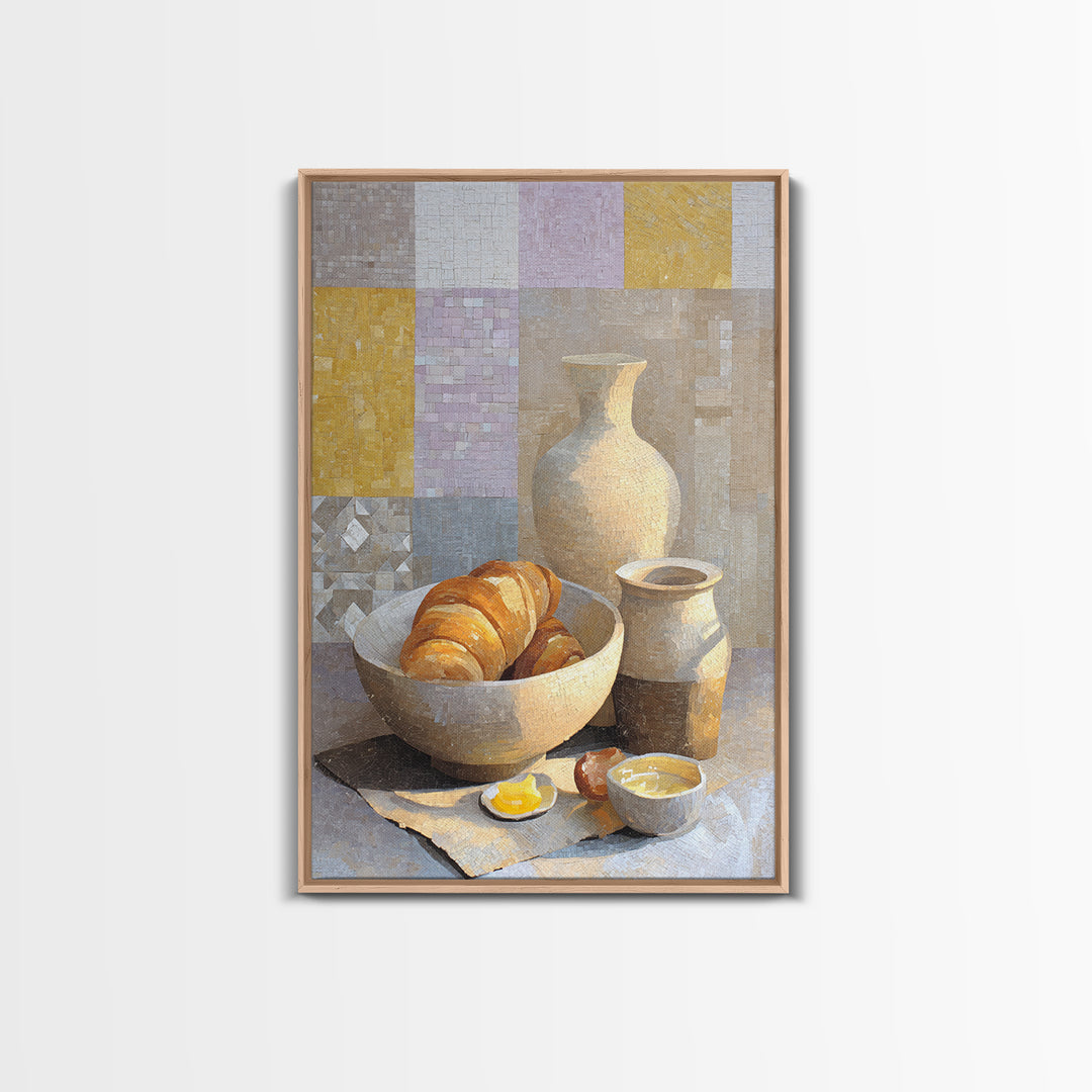 Caf Au Lait Bowl Framed Canvas Print, French Country Art, Above Bed Art, Farmhouse Decor, Watercolor Art, Country, FCA-2x3-18