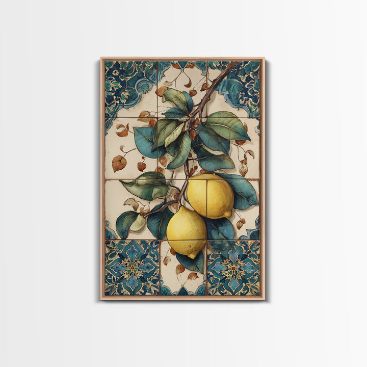 Aged Botanical Plate of Lemons and Leaves Canvas Print, French Country Art, Modern Decor, Farmhouse Decor, Country, FCA-2x3-20