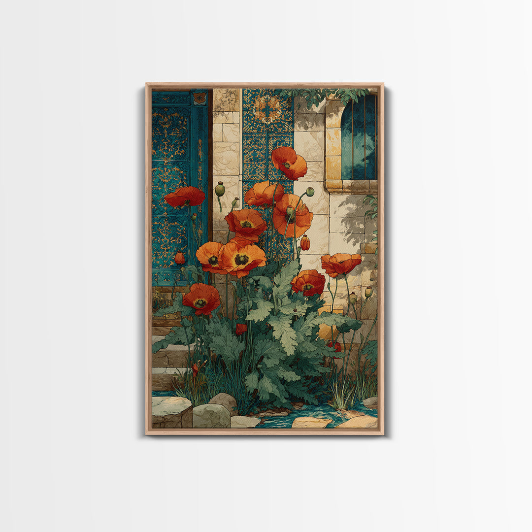 Poppies Beside a Stone Garden Wall Canvas Print, French Country Art, Coastal Wall Art, Farmhouse Decor, Fine Art, Country, FCA-2x3-23