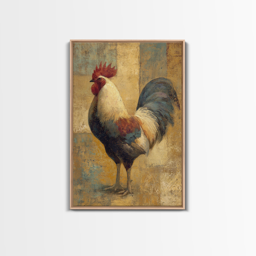 Rooster Portrait in Rustic French Palette Framed Canvas Print, French Country Art, Neutral Decor, Farmhouse Decor, Oil Painting, FCA-2x3-34