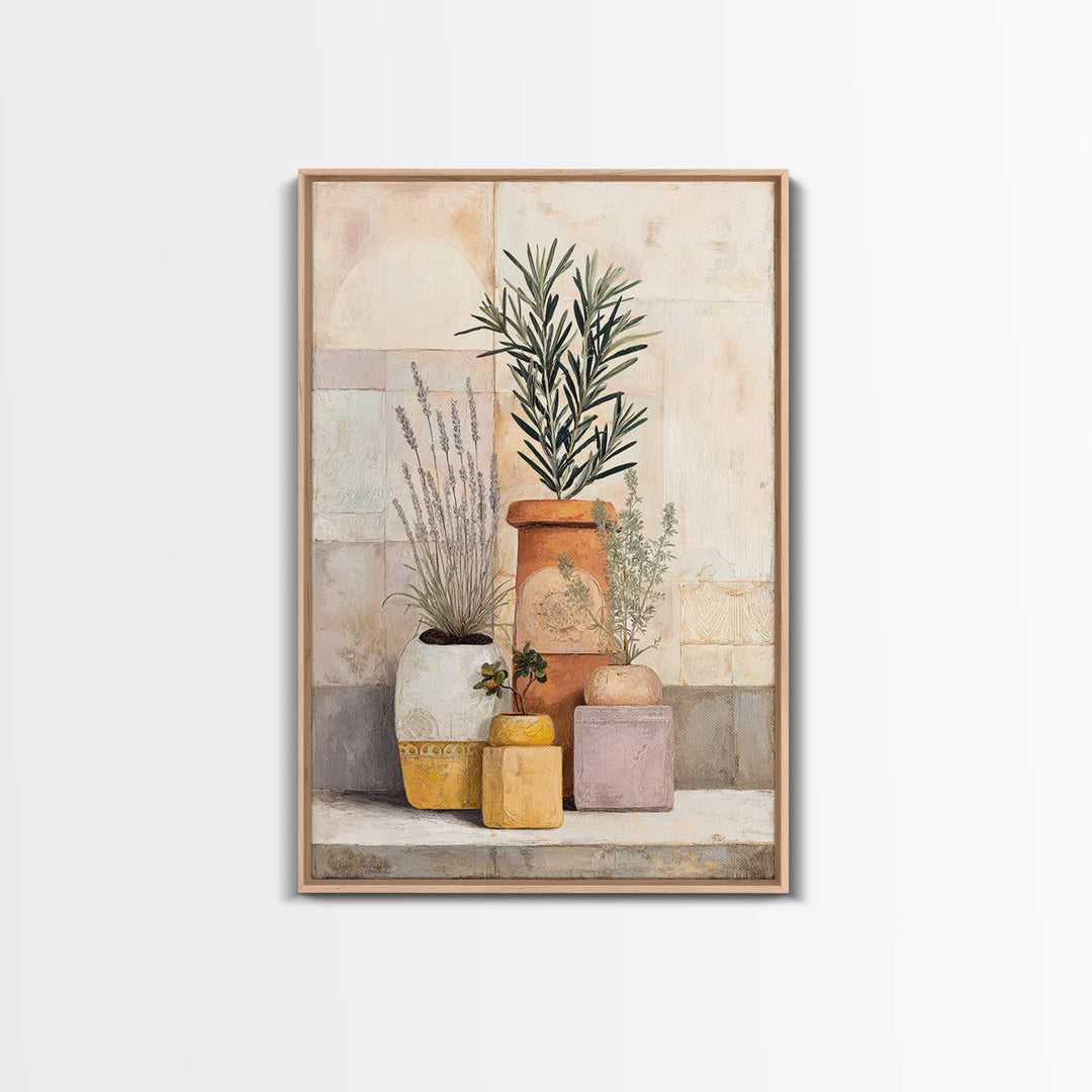 Terra Cotta Pots Framed Canvas Print, French Country Art, Eclectic Wall Art, Farmhouse Decor, Fine Art, Country, Modern Decor, FCA-2x3-43