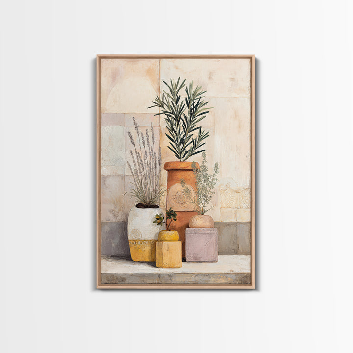Terra Cotta Pots Framed Canvas Print, French Country Art, Eclectic Wall Art, Farmhouse Decor, Fine Art, Country, Modern Decor, FCA-2x3-43