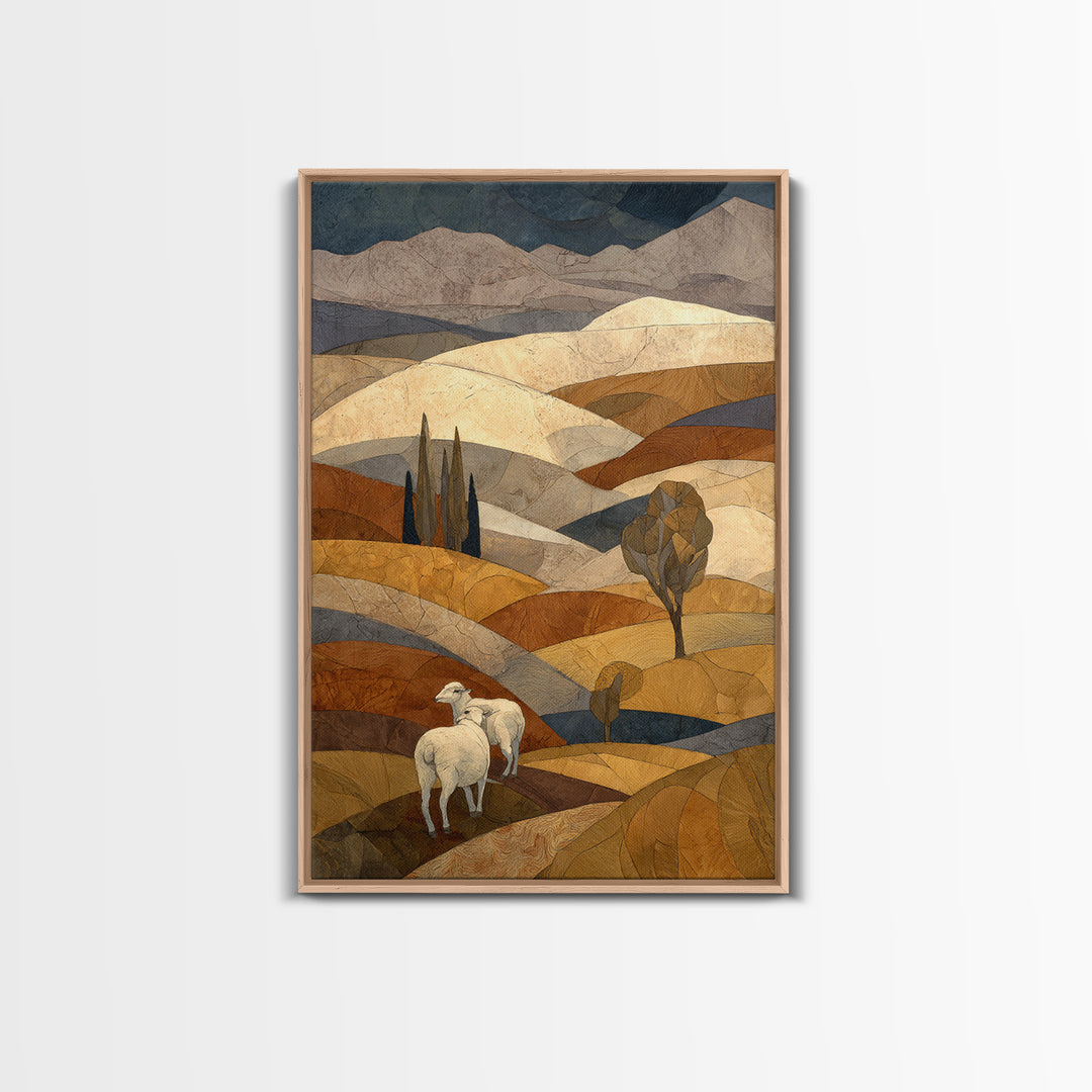 Pastoral Sheep in Rolling Countryside Framed Canvas Print, French Country Art, Home Decor, Farmhouse Decor, Fine Art, Country, FCA-2x3-46