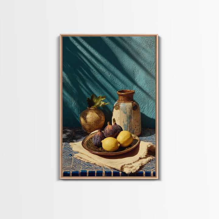 Figs on Ceramic Plate Framed Canvas Print, French Country Art, Digital Art Prints, Farmhouse Decor, Abstract Art, Country, FCA-2x3-48