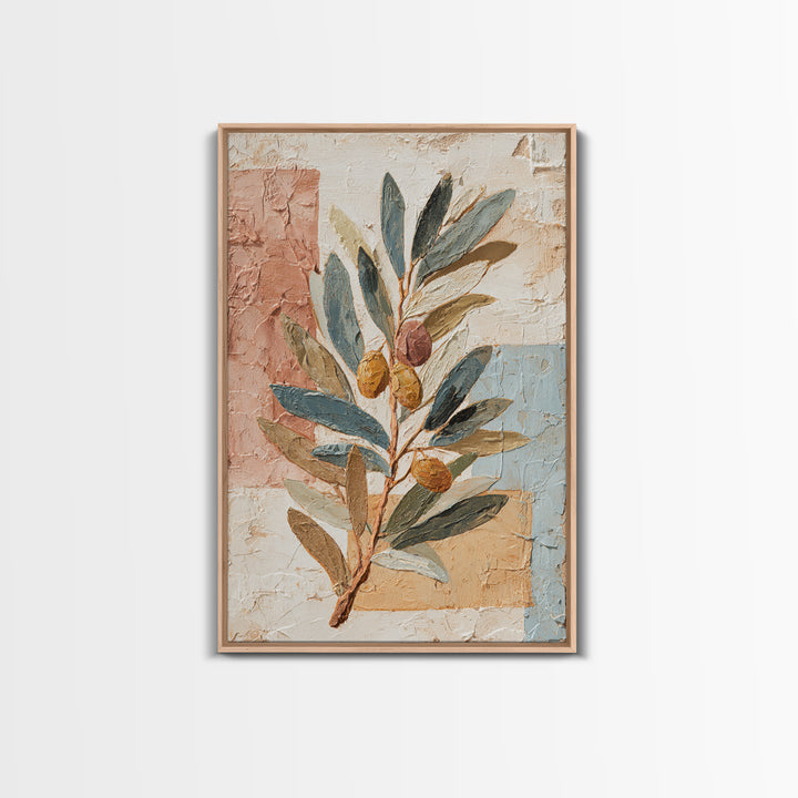 Olive Branch Wreath on Cream Ground Framed Canvas Print, French Country Art, Downloadable Art, Farmhouse Decor, Oil Painting, FCA-2x3-6