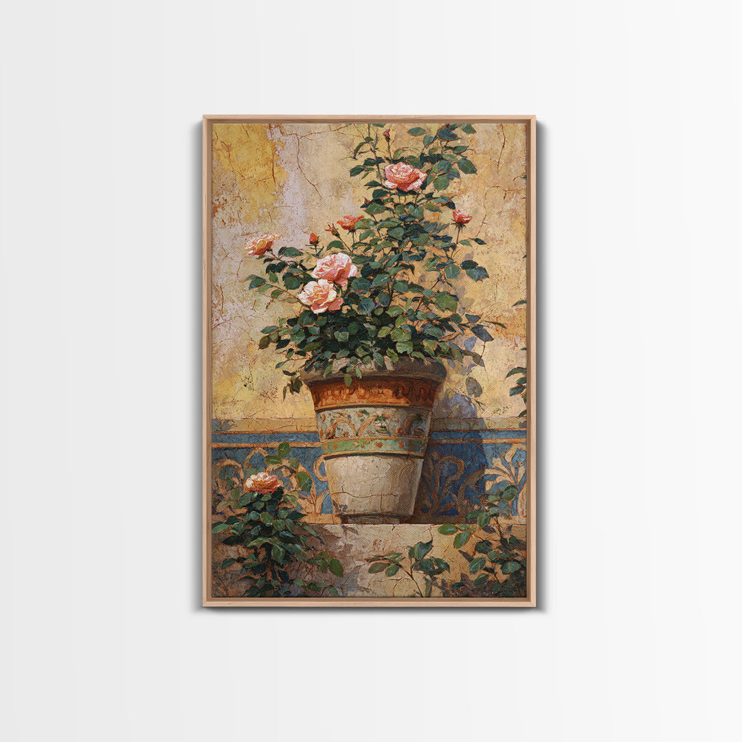 Ch Teau Garden Urn Framed Canvas Print, French Country Art, Above Bed Art, Farmhouse Decor, Watercolor Art, Country, FCA-2x3-75