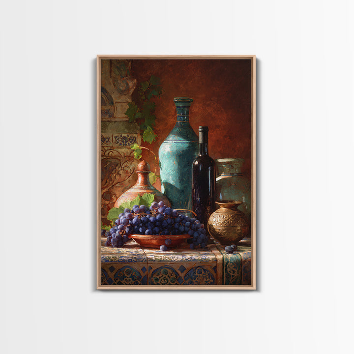 Grapes and Wine Still Life Framed Canvas Print, French Country Art, Wall Art, Farmhouse Decor, Watercolor Art, Country, FCA-2x3-89
