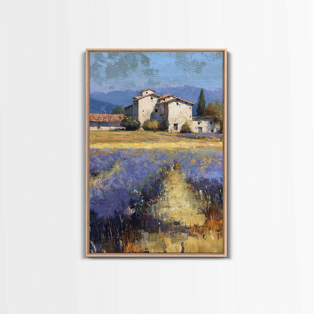 Lavender Field with Distant Stone Farmhouse Canvas Print, French Country Art, Wall Decor, Farmhouse Decor, Fine Art, Country, FCA-2x3-9