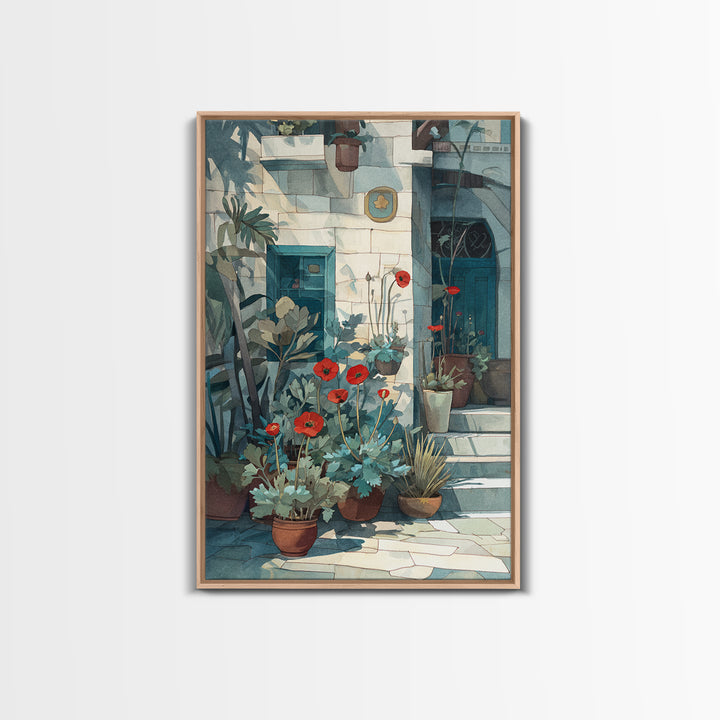 Poppies Beside a Stone Garden Wall Canvas Print, French Country Art, Art Print, Farmhouse Decor, Watercolor Art, Country, FCA-2x3-95