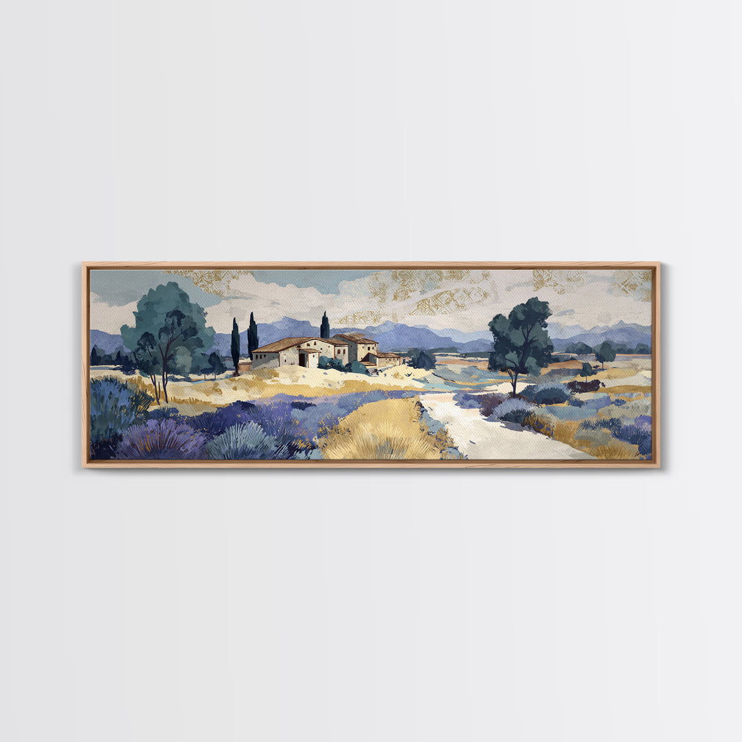 Lavender Field with Distant Stone Farmhouse Canvas Print, French Country Art, Printable Wall Art, Farmhouse Decor, Country, FCA-3x1-17