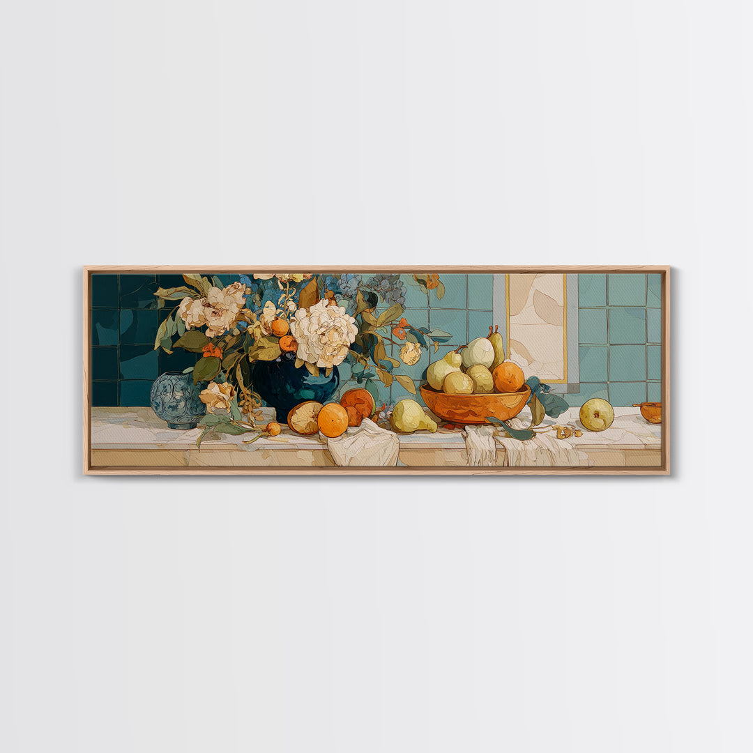 Pear Still Life on Linen Tablecloth Canvas Print, French Country Art, French Country, Farmhouse Decor, Fine Art, Country, FCA-3x1-20
