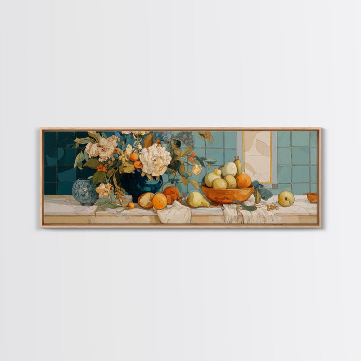 Pear Still Life on Linen Tablecloth Canvas Print, French Country Art, French Country, Farmhouse Decor, Fine Art, Country, FCA-3x1-20