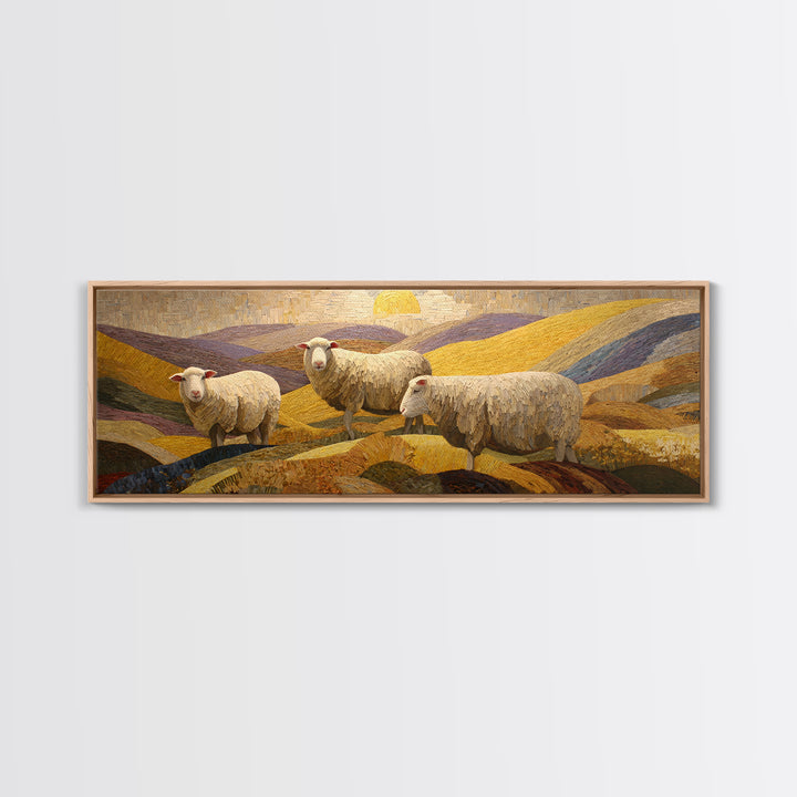 Pastoral Sheep in Rolling Countryside Canvas Print, French Country Art, Statement Artwork, Farmhouse Decor, Fine Art, Country, FCA-3x1-30