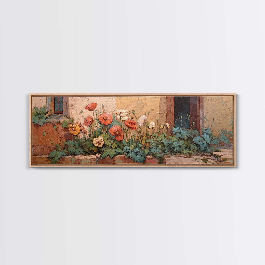 Poppies Beside a Stone Garden Wall Canvas Print, French Country Art, Gallery Decor, Farmhouse Decor, Fine Art, Country, FCA-3x1-31