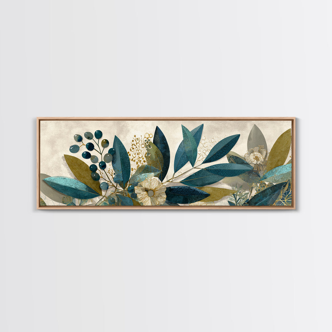 Olive Branch Wreath on Cream Ground Canvas Print, French Country Art, Minimalist Decor, Farmhouse Decor, Oil Painting, Country, FCA-3x1-38