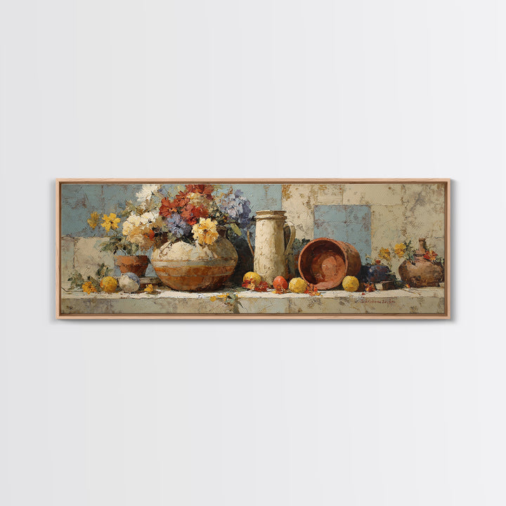 Antique Copper Pot and Flowers Still Life Canvas Print, French Country Art, Digital Download Art, Farmhouse Decor, Oil Painting, FCA-3x1-40