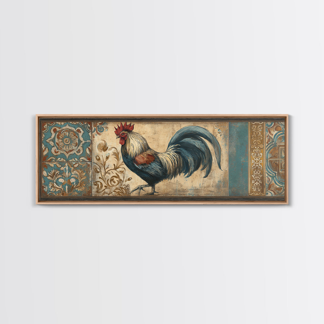 Rooster Portrait in Rustic French Palette Canvas Print, French Country Art, Farmhouse Decor, Oil Painting, Country, FCA-3x1-42