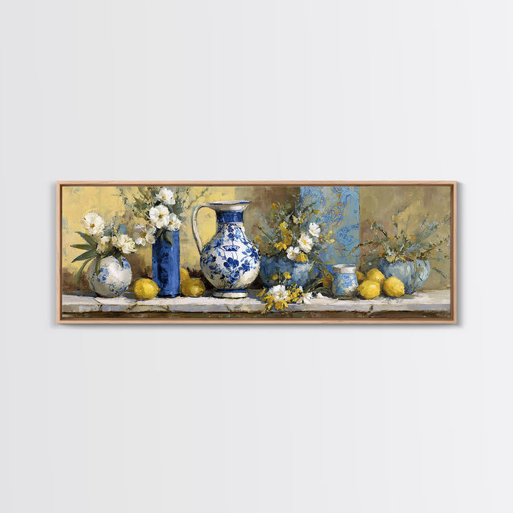 Blue and White Ceramic Pitcher Canvas Print, French Country Art, Art Print, Farmhouse Decor, Country, Digital Wall Art, FCA-3x1-43