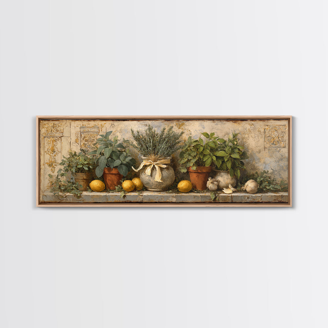 Farmhouse Kitchen Herbs Tied Framed Canvas Print, French Country Art, Digital Wall Art, Farmhouse Decor, Fine Art, Country, FCA-3x1-53