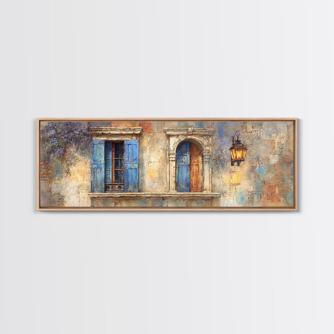 Weathered Window with Blue Shutters Canvas Print, French Country Art, Home Decor Gift, Farmhouse Decor, Oil Painting, Country, FCA-3x1-61