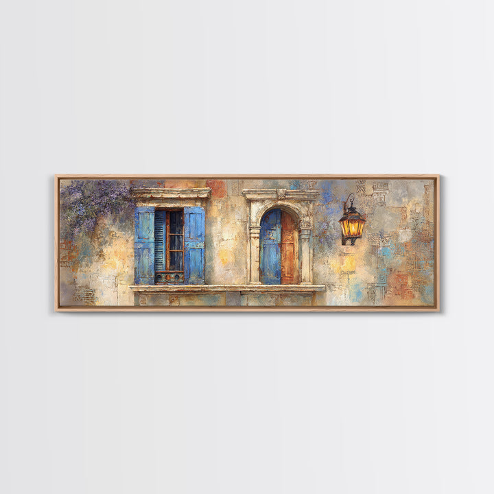 Weathered Window with Blue Shutters Canvas Print, French Country Art, Home Decor Gift, Farmhouse Decor, Oil Painting, Country, FCA-3x1-61