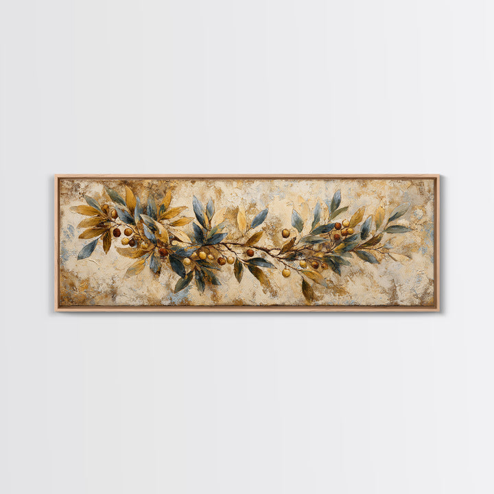 Olive Branch Wreath on Cream Ground Canvas Print, French Country Art, Landscape Painting, Farmhouse Decor, Fine Art, Country, FCA-3x1-62