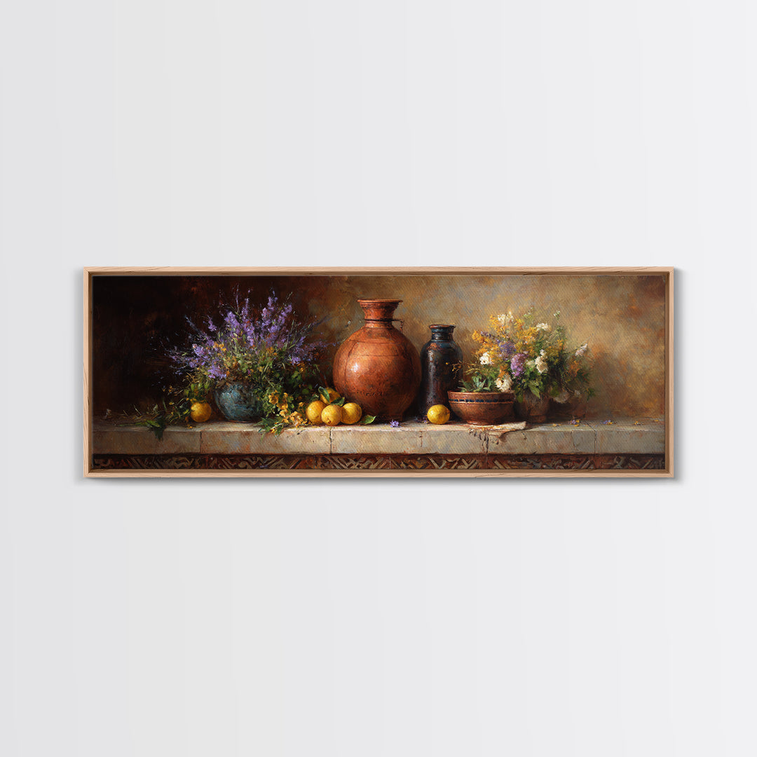 Antique Copper Pot and Flowers Still Life Canvas Print, French Country Art, Modern Decor, Farmhouse Decor, Country, FCA-3x1-64
