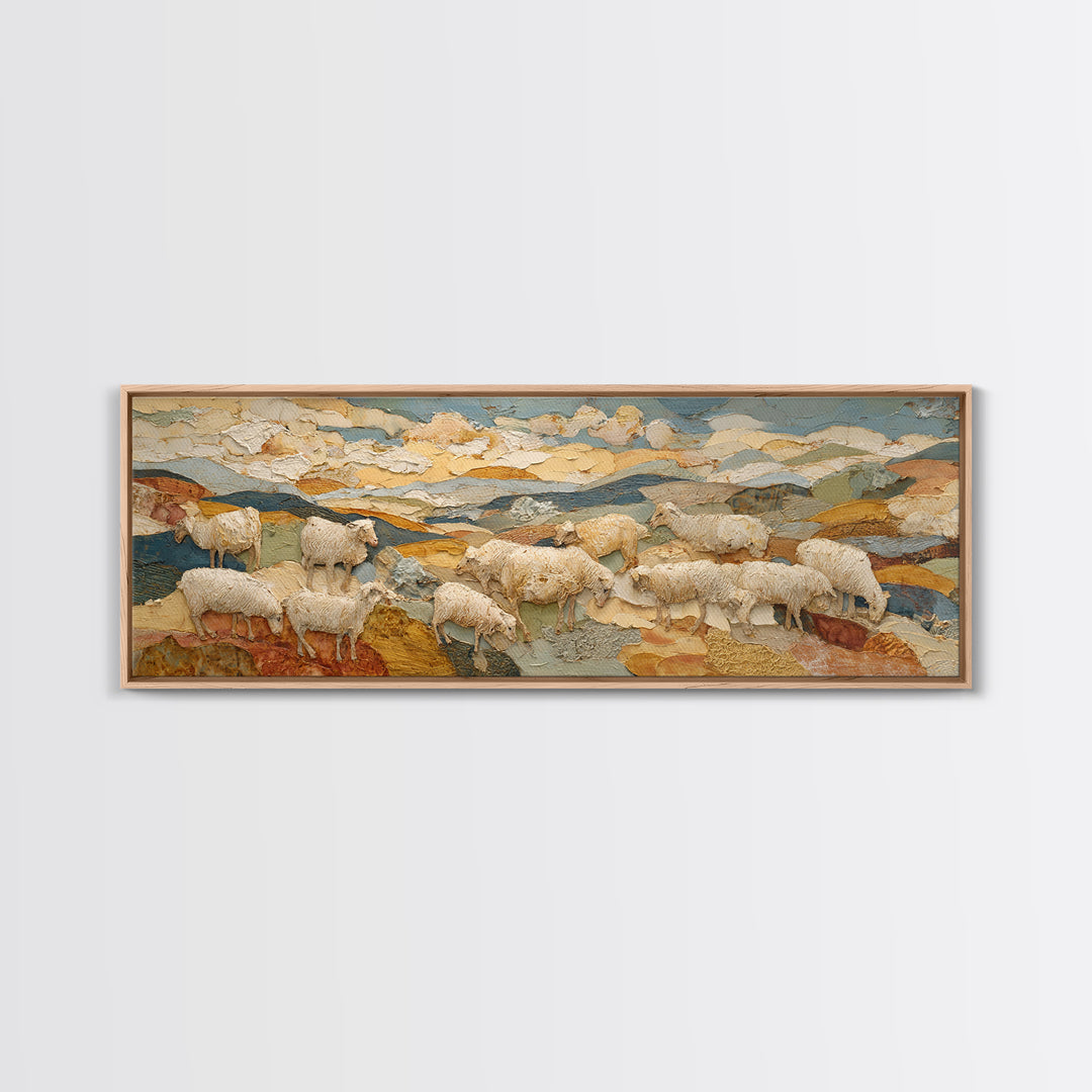 Pastoral Sheep in Rolling Countryside Canvas Print, French Country Art, Statement Artwork, Farmhouse Decor, Fine Art, Country, FCA-3x1-78