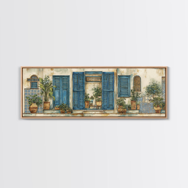 Weathered Window with Blue Shutters Canvas Print, French Country Art, Home Decor Gift, Farmhouse Decor, Oil Painting, Country, FCA-3x1-85