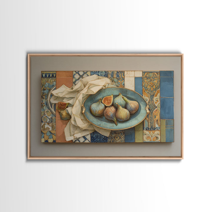 Figs on Ceramic Plate Framed Canvas Print, French Country Art, Room Decor, Farmhouse Decor, Abstract Art, Country, FCA-3x2-20