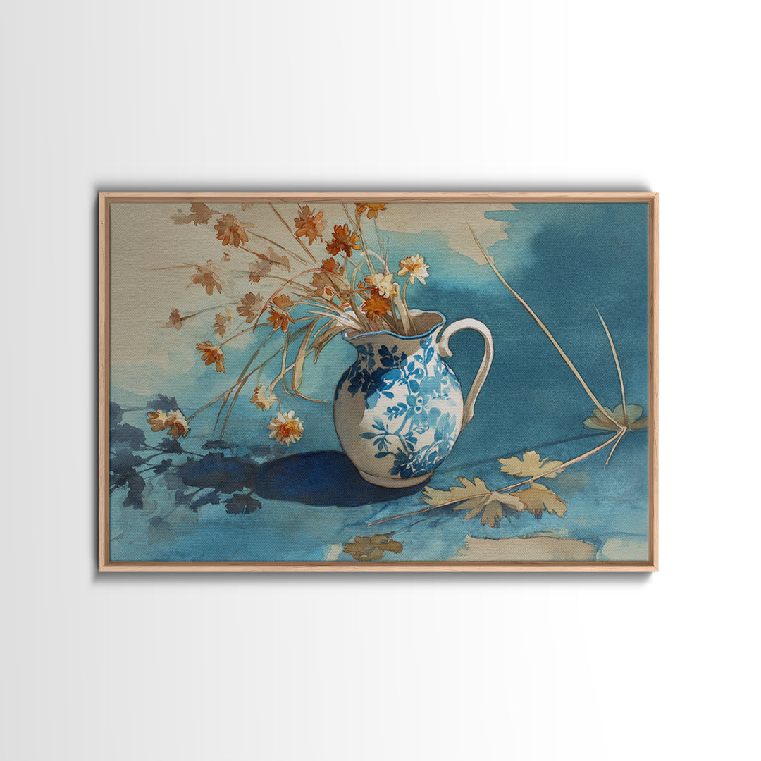 Weathered Window with Blue Shutters Framed Canvas Print, French Country Art, Digital Art, Farmhouse Decor, Abstract Art, FCA-3x2-25