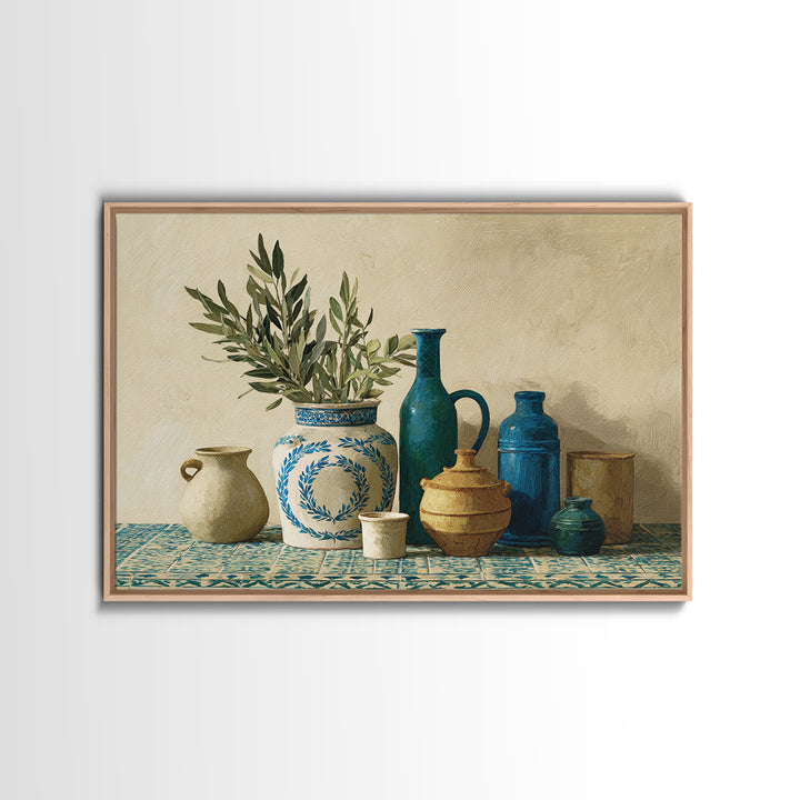 Olive Branch Wreath on Cream Ground Canvas Print, French Country Art, Minimalist Decor, Farmhouse Decor, Fine Art, Country, FCA-3x2-26