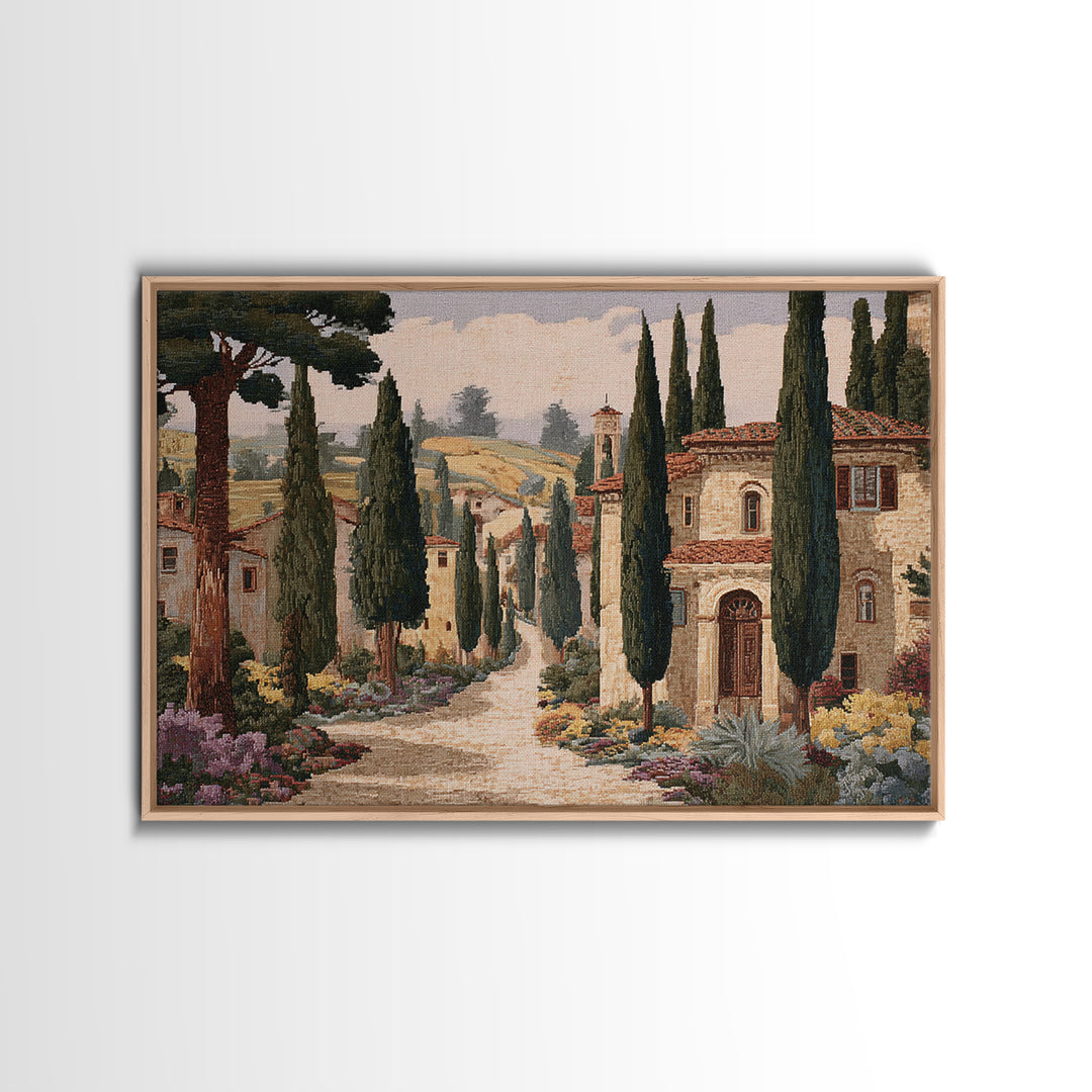 Country Lane Lined Framed Canvas Print, French Country Art, Textured Painting, Farmhouse Decor, Country, Home Decor Gift, FCA-3x2-27