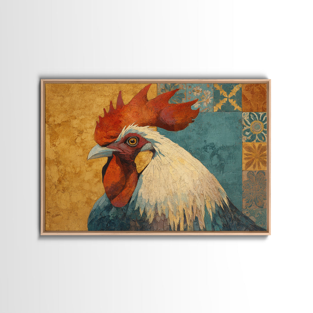 Rooster Portrait in Rustic French Palette Canvas Print, French Country Art, Original Painting, Farmhouse Decor, Country, FCA-3x2-30