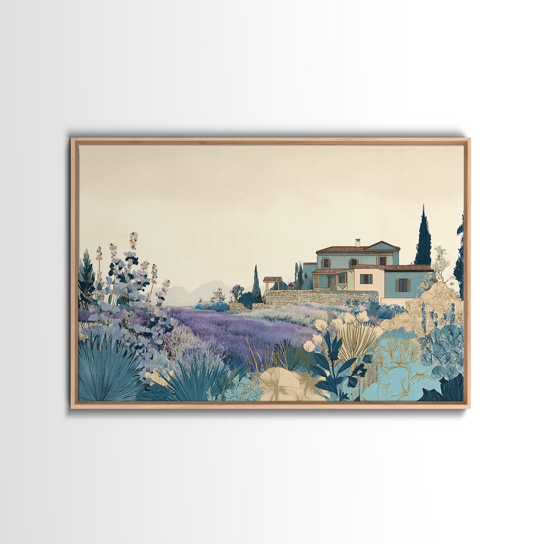 Lavender Field with Distant Stone Farmhouse Canvas Print, French Country Art, Printable Wall Art, Farmhouse Decor, Country, FCA-3x2-5