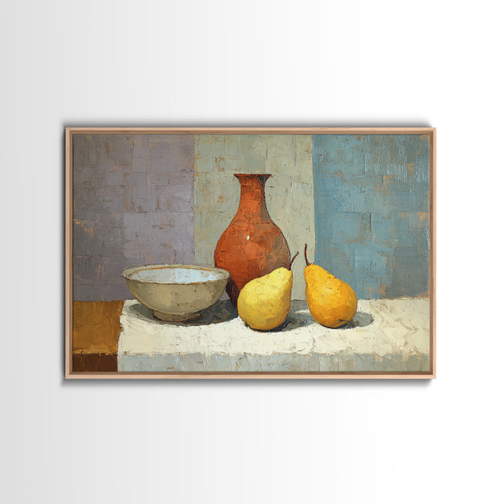 Pear Still Life on Linen Tablecloth Canvas Print, French Country Art, Printable Art, Farmhouse Decor, Abstract Art, Country, FCA-3x2-56
