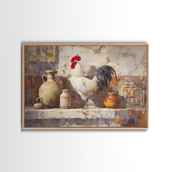 Rooster Portrait in Rustic French Palette Framed Canvas Print, French Country Art, Contemporary Art, Farmhouse Decor, Country, FCA-3x2-6