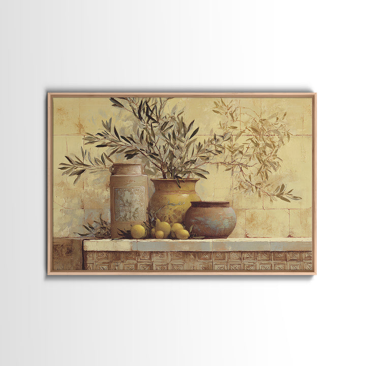 Olive Branch Wreath on Cream Ground Framed Canvas Print, French Country Art, Printable Wall Art, Farmhouse Decor, Country, FCA-3x2-74